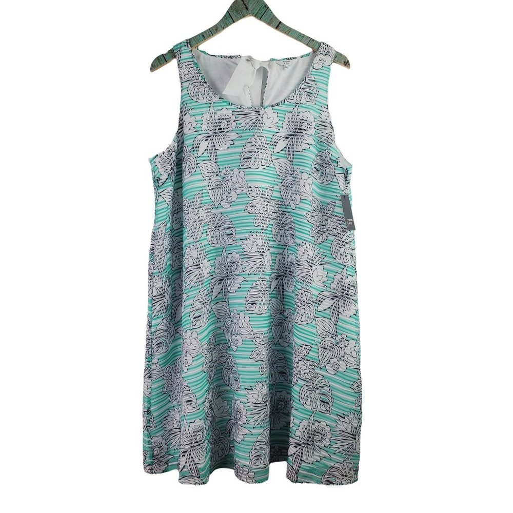 Crown & Ivy Montauk Signature Weekend Shift Dress in Mint & Navy, NWT, Sz XXL